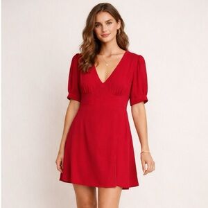 IWTV Screen Worn Red Mini Dress Lightweight Empire Waist V-Neck